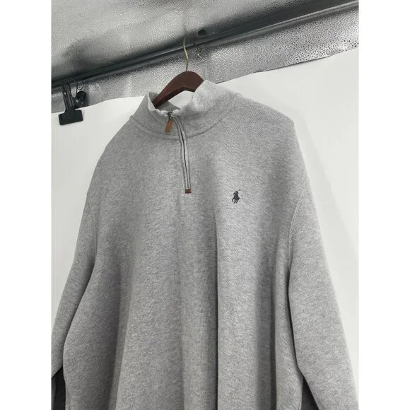 Polo Ralph Lauren Mens XXL Gray Half-Zip Pullover Sweater 100% Cotton Classic - Picture 4 of 7